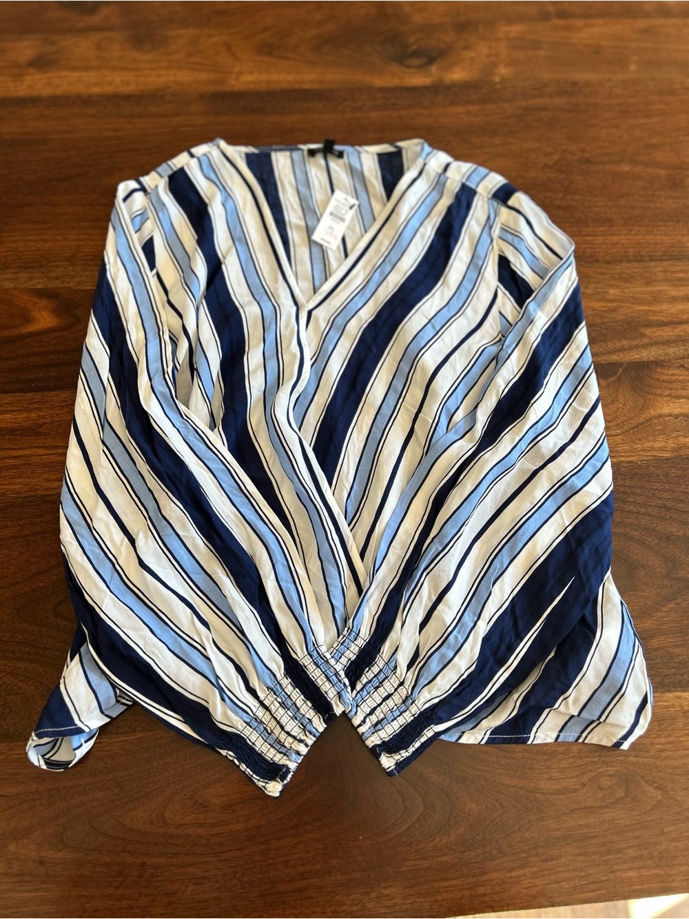 Talbots Navy and Light Blue Striped V-Neck Blouse